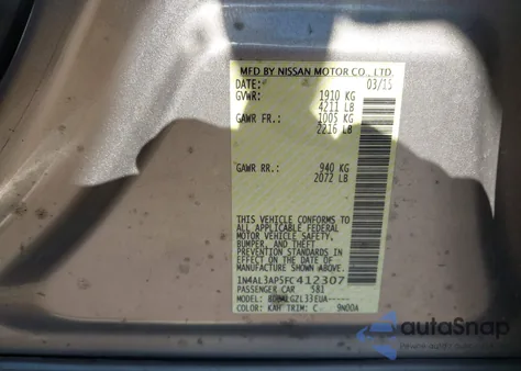 2015 Nissan Altima 2.5 S from USA, damaged, VIN 1N4AL3AP5FC412307